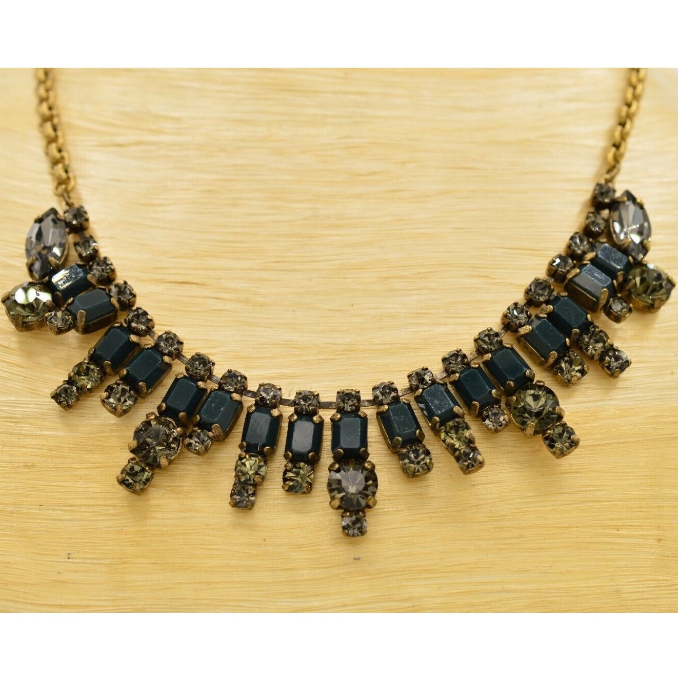 J.Crew Statement Crystal Collar Necklace Sparkling Grey Navy Blue Signed Bin4